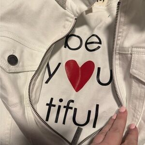 Peace Love World White Jean Jacket